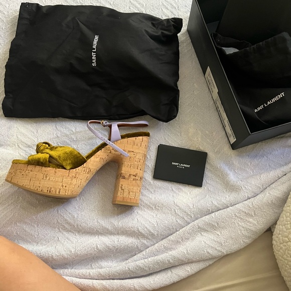 Ysl Bianca Platform Sandals in Dark Gold/Pery size 40 - Picture 3 of 7